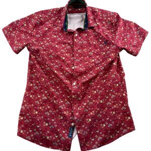 William Murray Mens Shirt Medium Red Floral Short Sleeve Button-Up